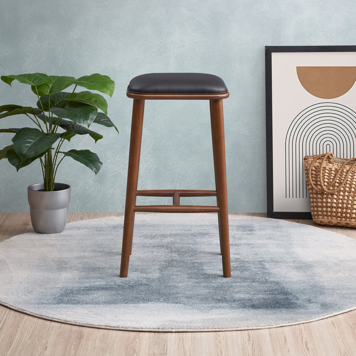 Stylish Design Bar Height Stool with Upholstered Seat - Black or Light Brown, photo 5 of 12