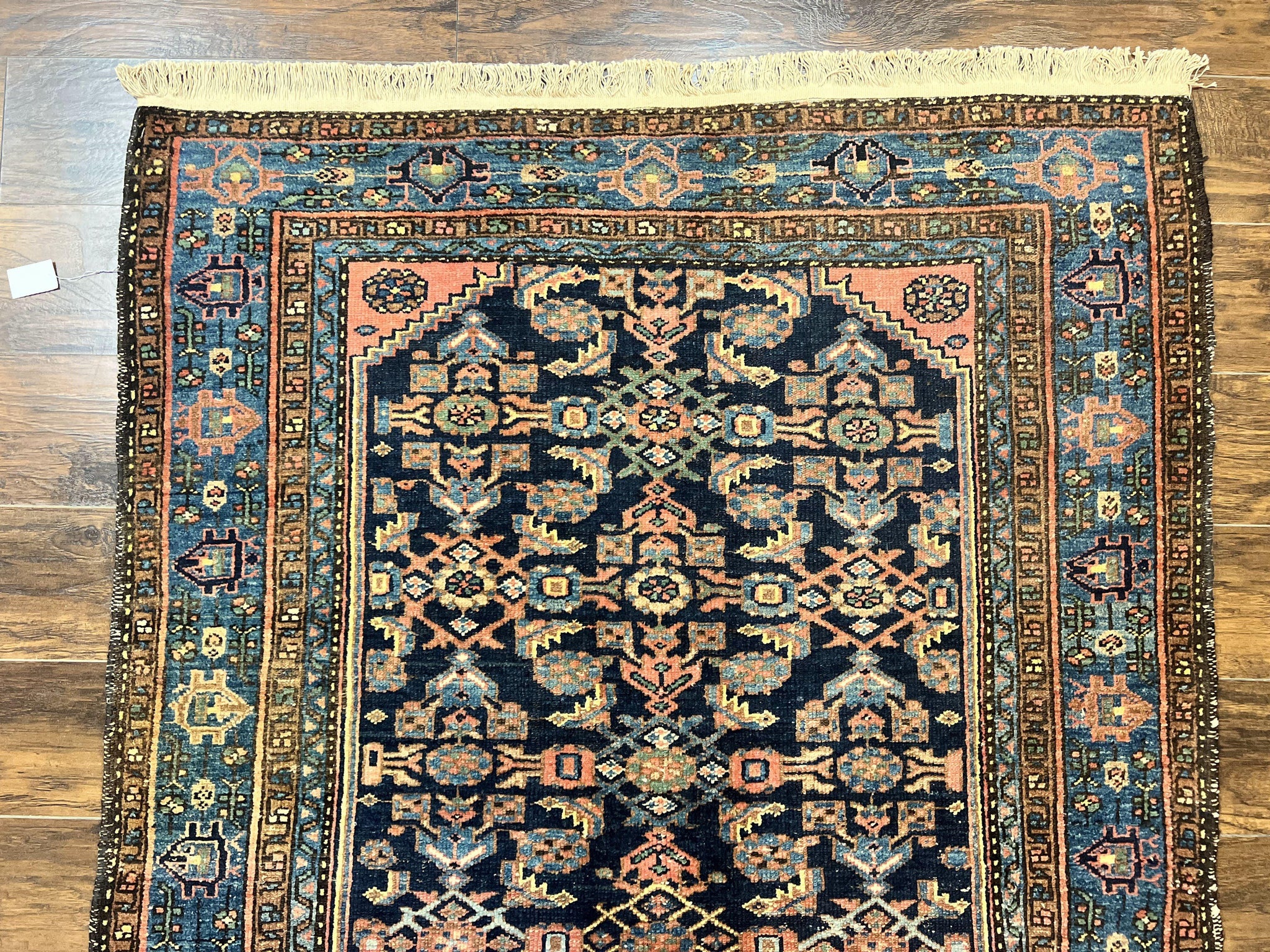 Antique Persian Tribal Rug 5x7, Navy Blue & Pink, Hand Knotted Handmade 1920s Wool Rug, Allover Pattern, Persian Hamadan Rug by Jewel Rugs