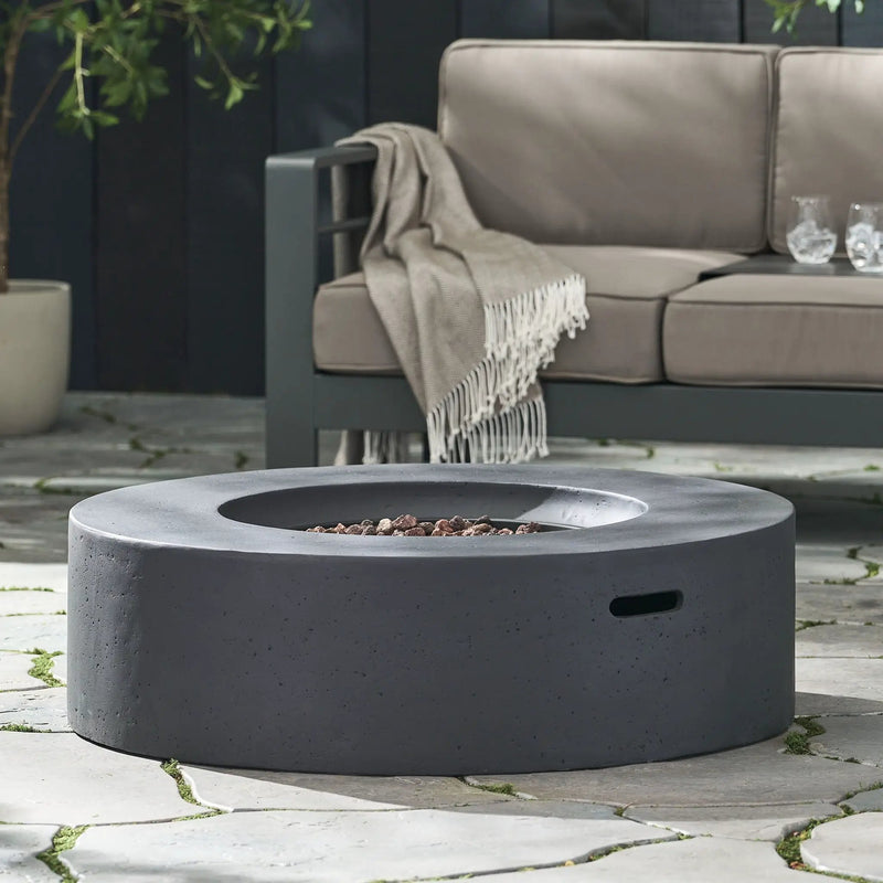 Modern Lightweight Concrete Outdoor Circular Fire Pit 50,000 BTU by HouseOfZazla
