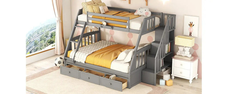 Bunk Bed With Drawers, Ladder And Storage Staircase by HouseOfZazla
