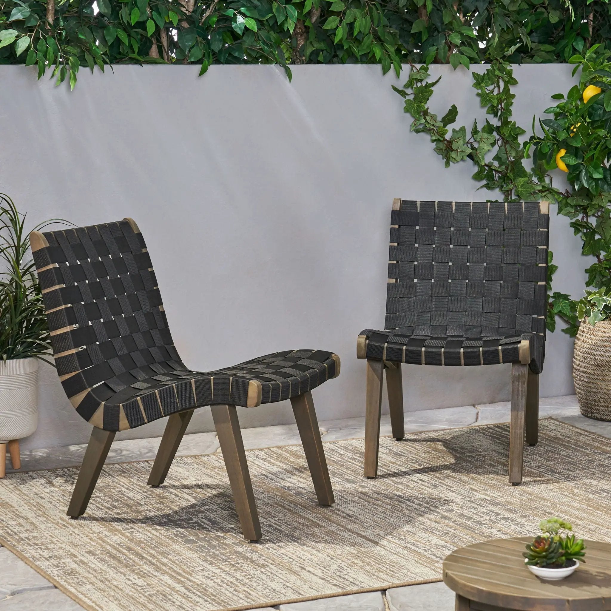Lounge Chair With Stunning Rope Weave Design, Set of 2 - Black by HouseOfZazla