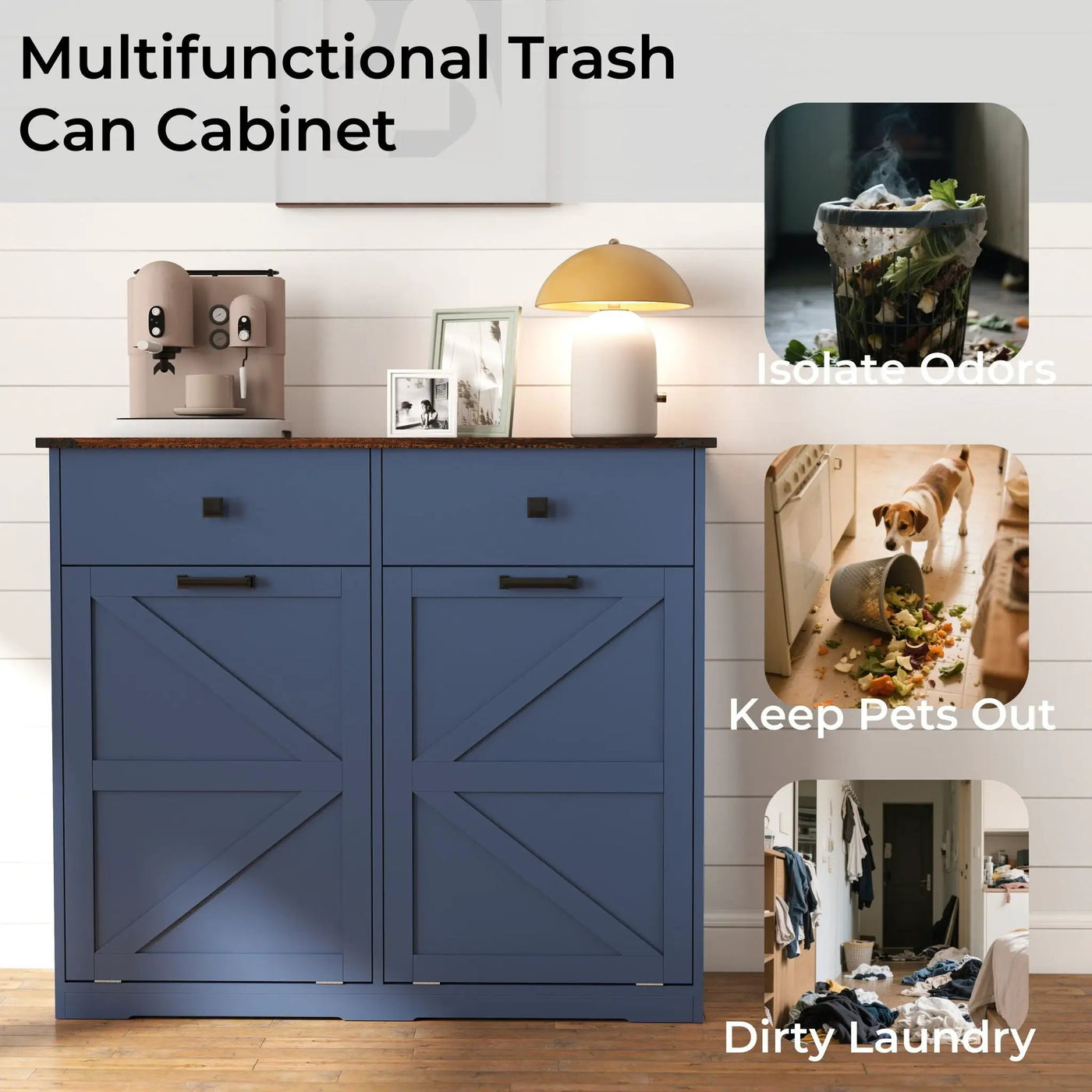Double Tilt Out Trash Cabinet With Hideaway Drawer And Barn Door Style by HouseOfZazla