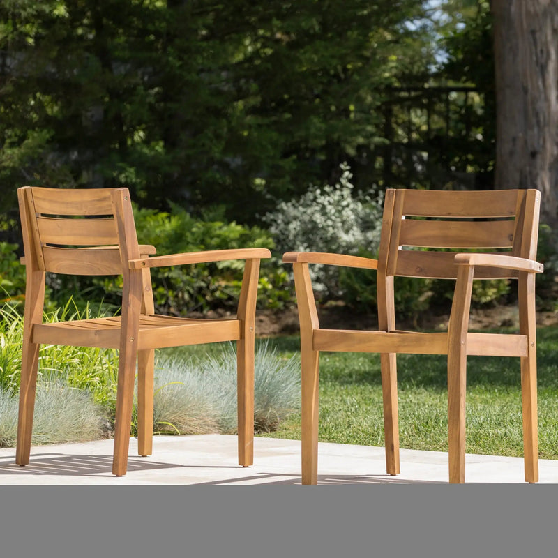 Stamford Dining Chairs Set of 2, Acacia Wood Patio Armchair by HouseOfZazla