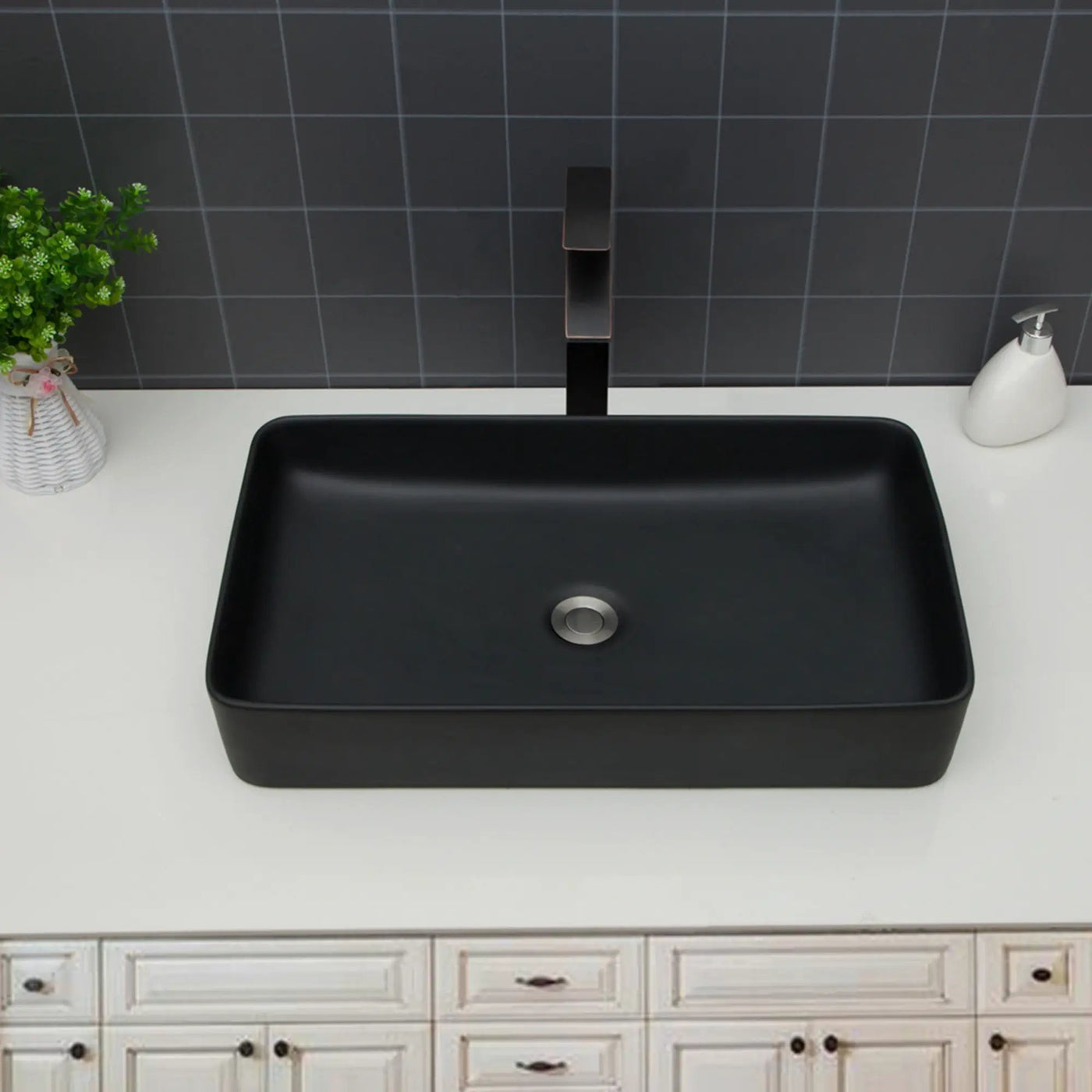 Modern Ceramic Rectangular Bathroom Vessel Sink With European Design by HouseOfZazla