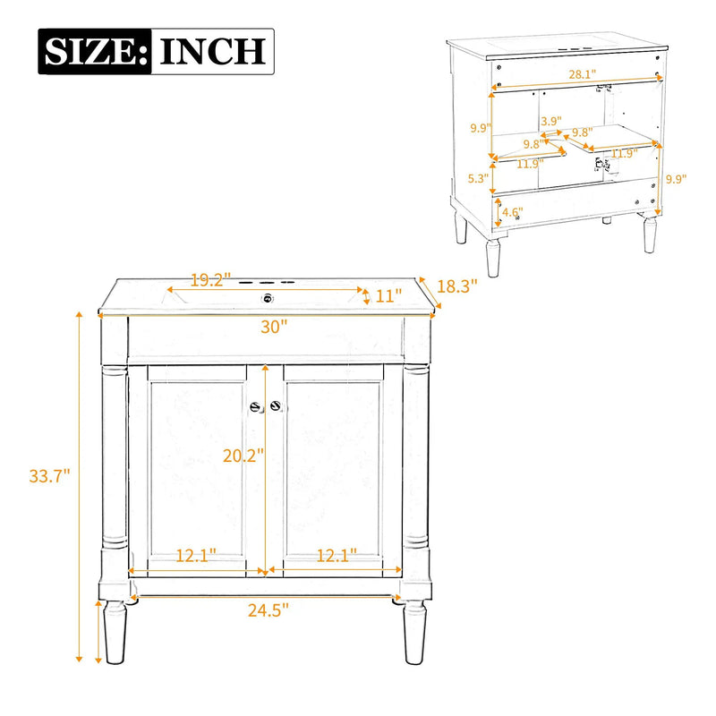 Bathroom Vanity Cabinet With Sink, Soft Close Doors, Storage Cabinet