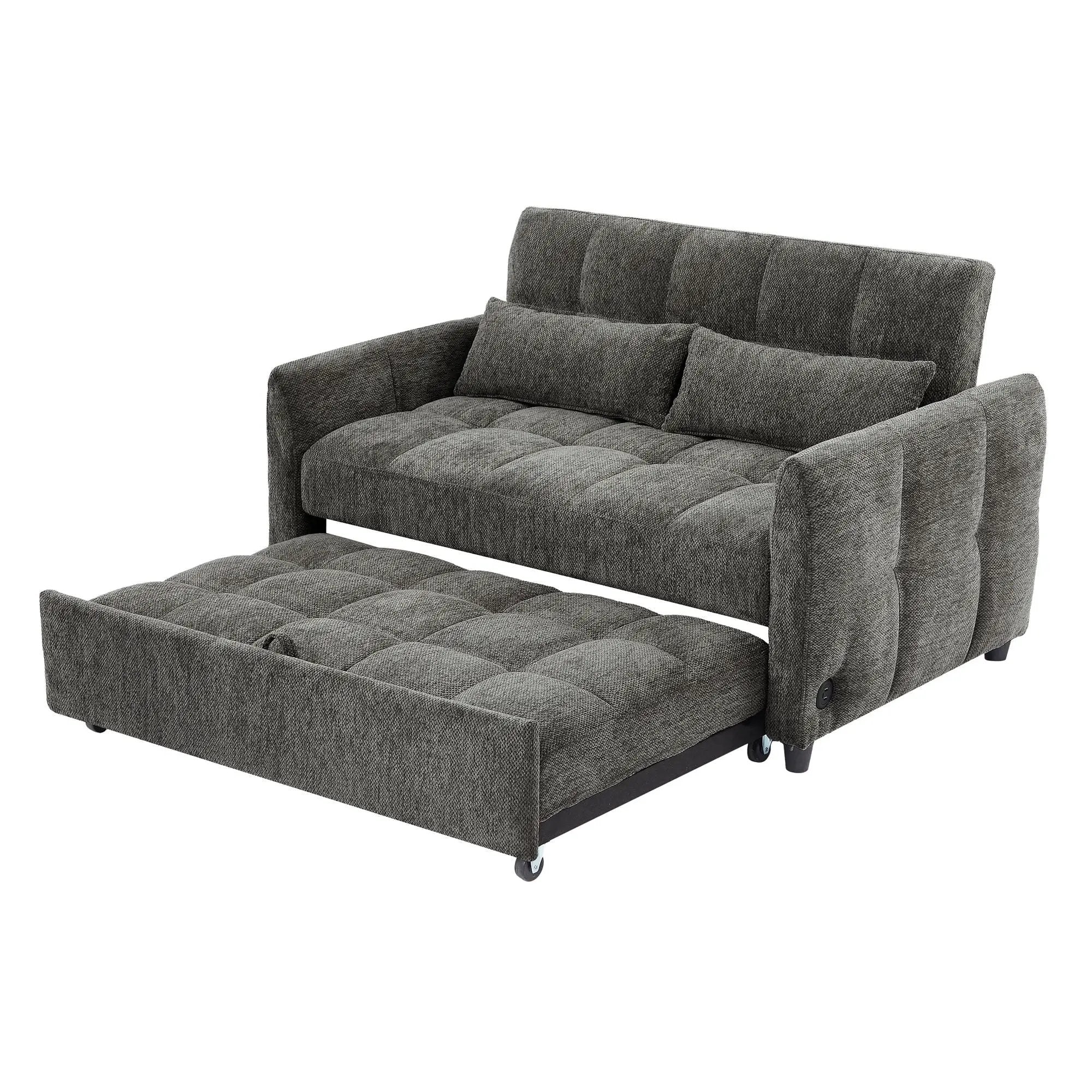 Loveseat Sofa Pull-Out Bed With Adjustable Backrest, 3 USB Ports And 2 Lumbar Pillows For Living Room by HouseOfZazla