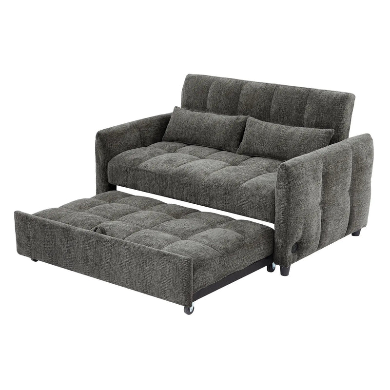 Loveseat Sofa Pull-Out Bed With Adjustable Backrest, 3 USB Ports And 2 Lumbar Pillows For Living Room by HouseOfZazla