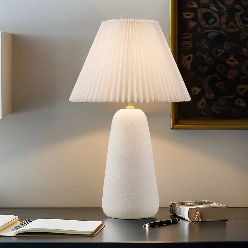 Textured Ceramic Table Lamp with Fluted Fabric Shade - White by HouseOfZazla
