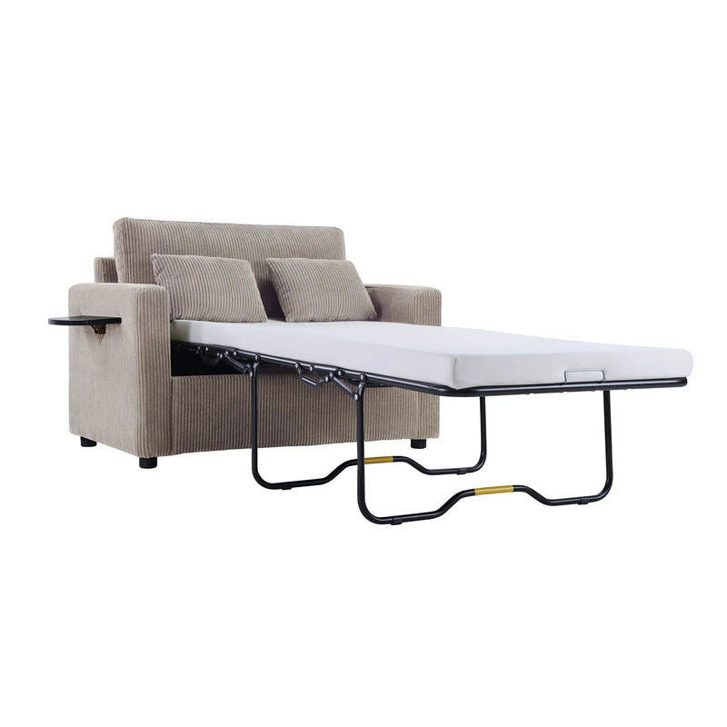 Sleeper Sofa With Foldable Mattress, USB Ports, Side Table & Storage Pocket