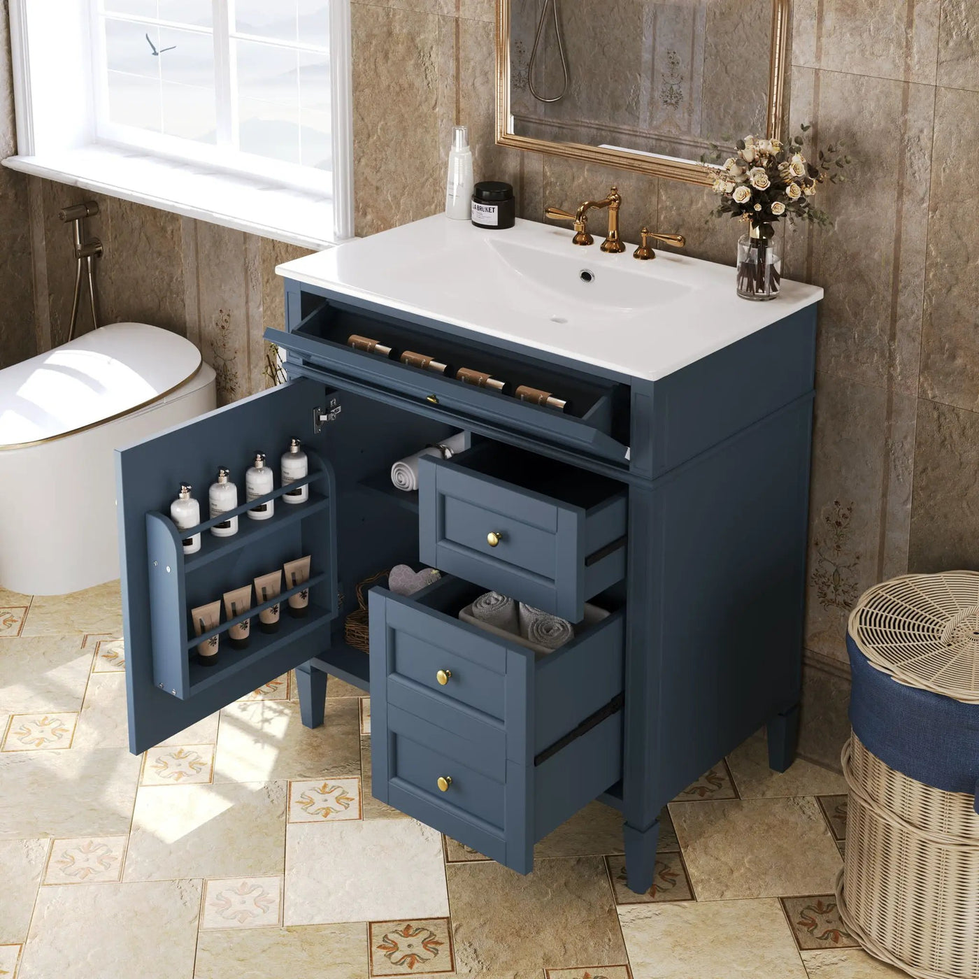 Bathroom Vanity With Top Sink, 2 Drawers & Tip Out Drawer by HouseOfZazla