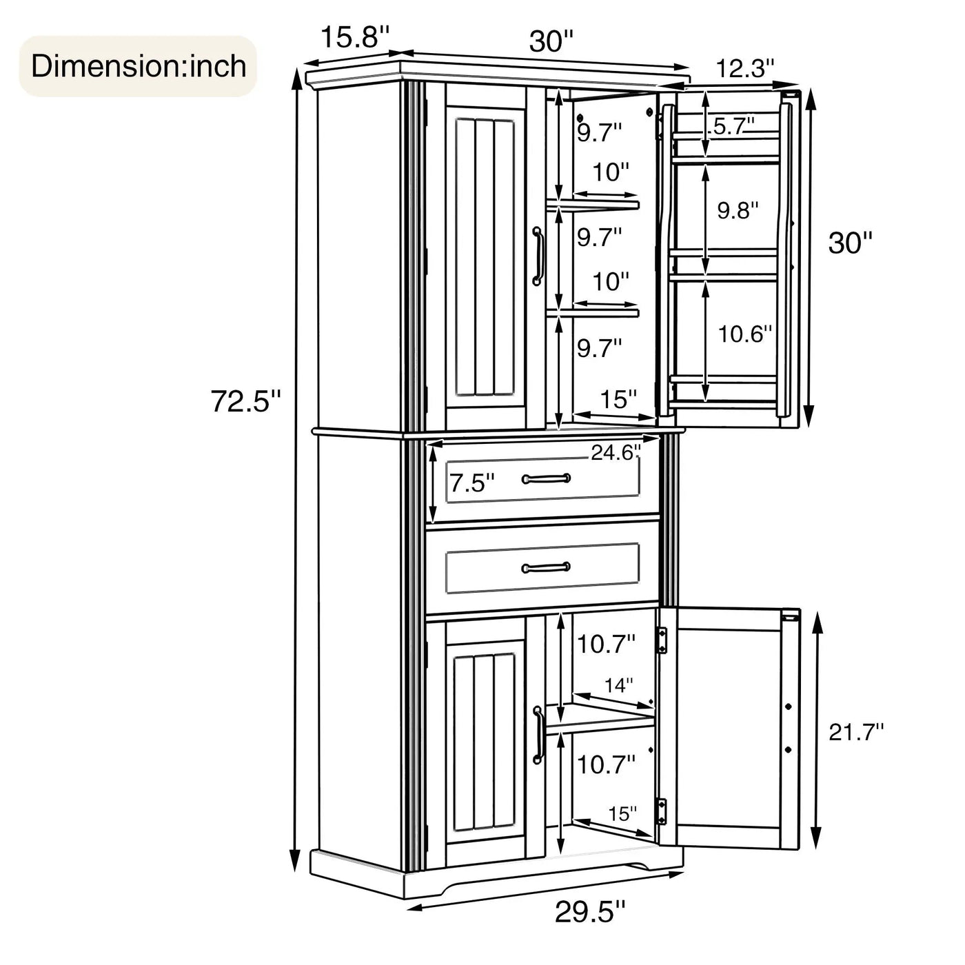 Multi Functional Storage Cabinet With Adjustable Shelves, 2 Drawers, Door Shelves by HouseOfZazla