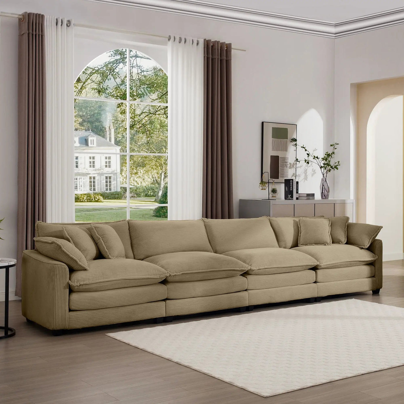 Modern Upholstered 4 Seater Fabric Sofa With Arm And Throw Pillows by HouseOfZazla