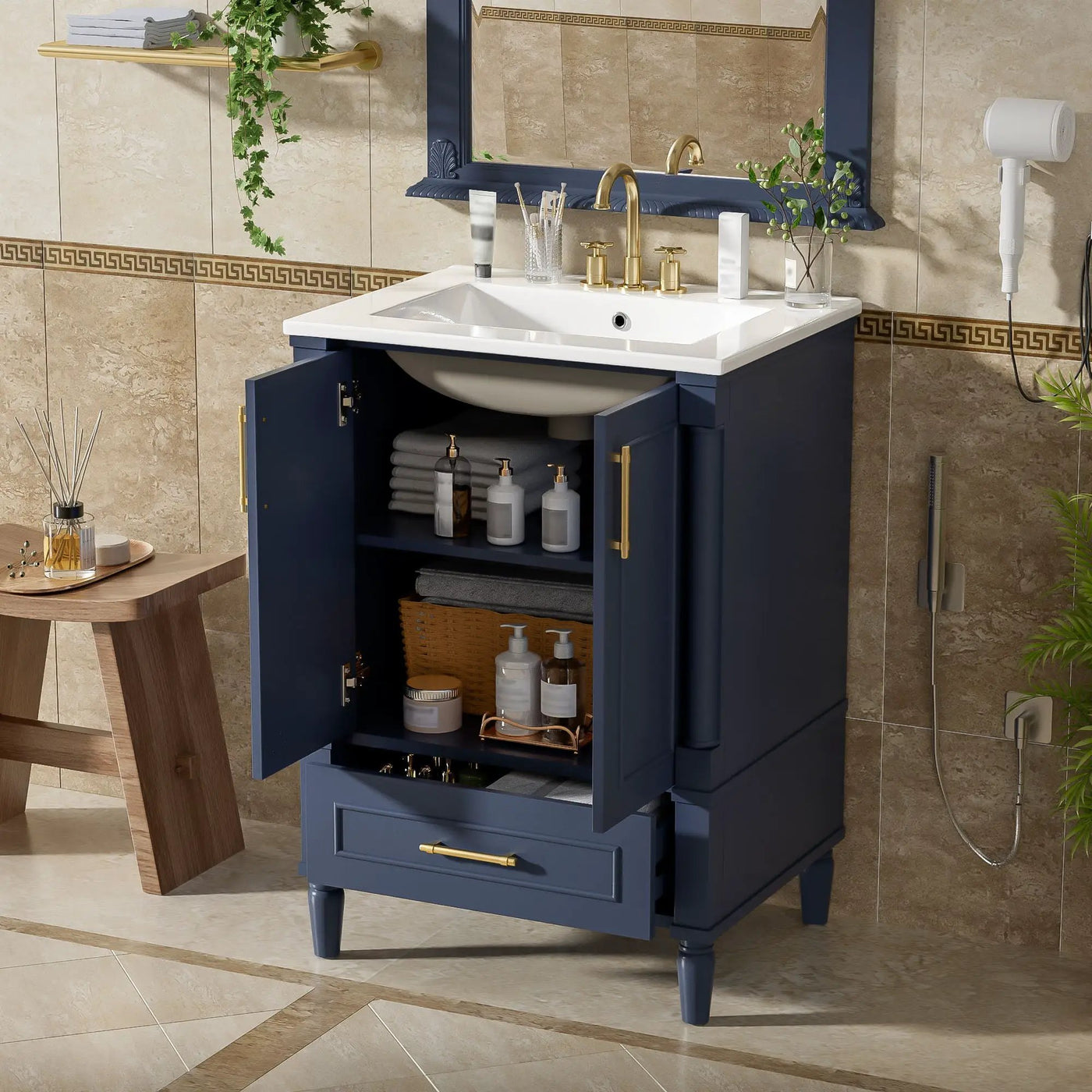 Bathroom Vanity With Ornate French Cylinder Legs, Soft Close Drawer by HouseOfZazla