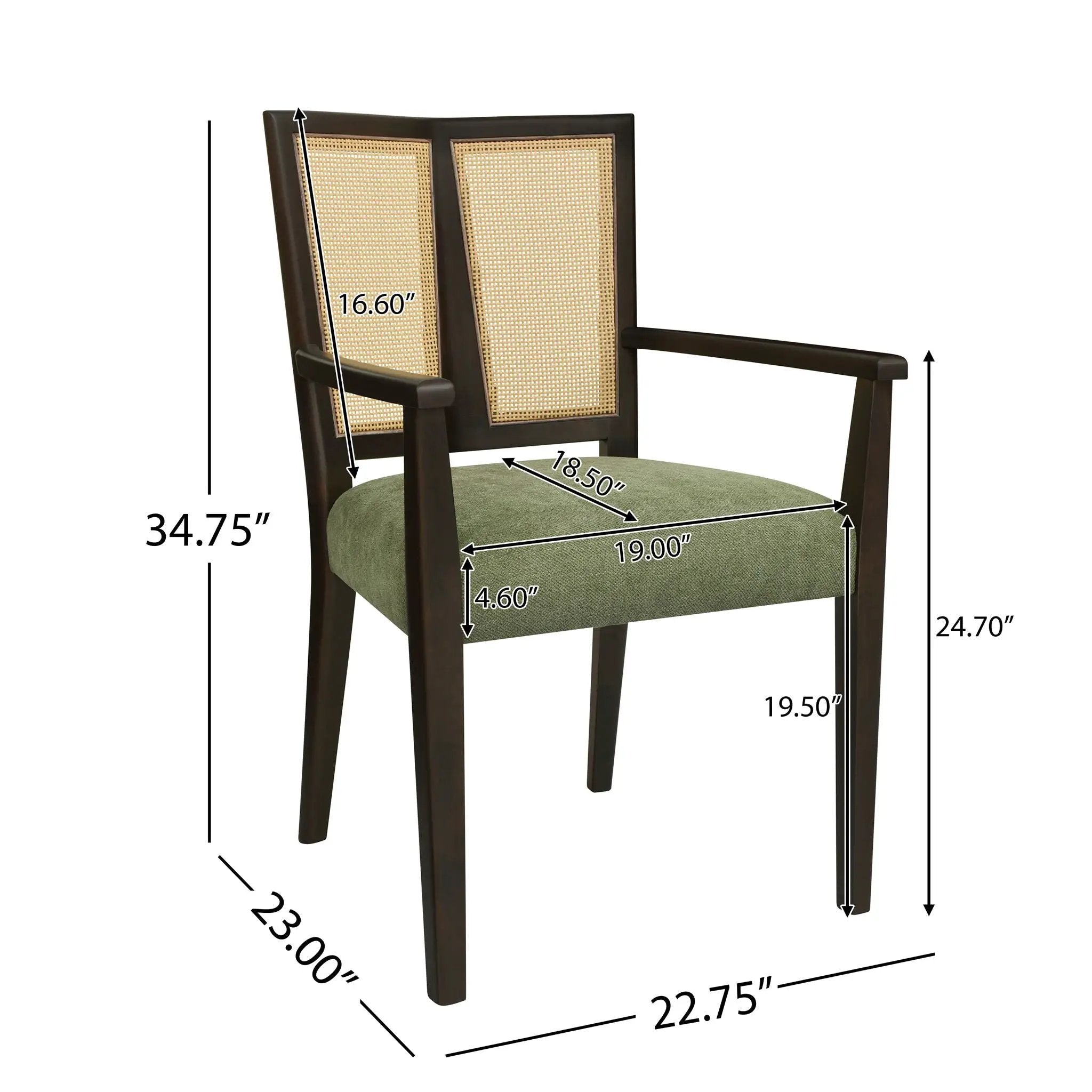Mid Century Modern Arm Dining Chair Set With Rattan Backrest by HouseOfZazla