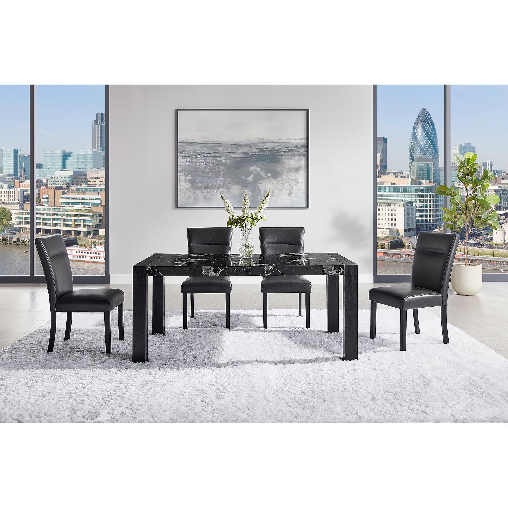 Dining Table And 4 Padded Chairs - Black by HouseOfZazla