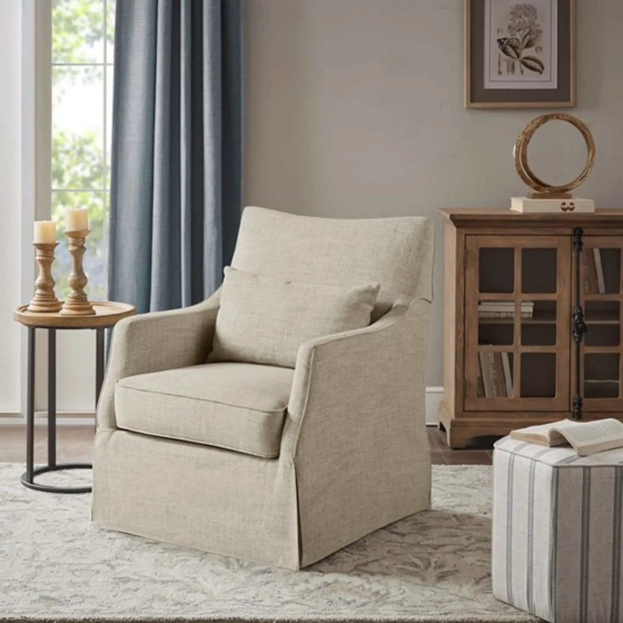 Traditional Design London Skirted Swivel Chair by Unique Piece Furniture