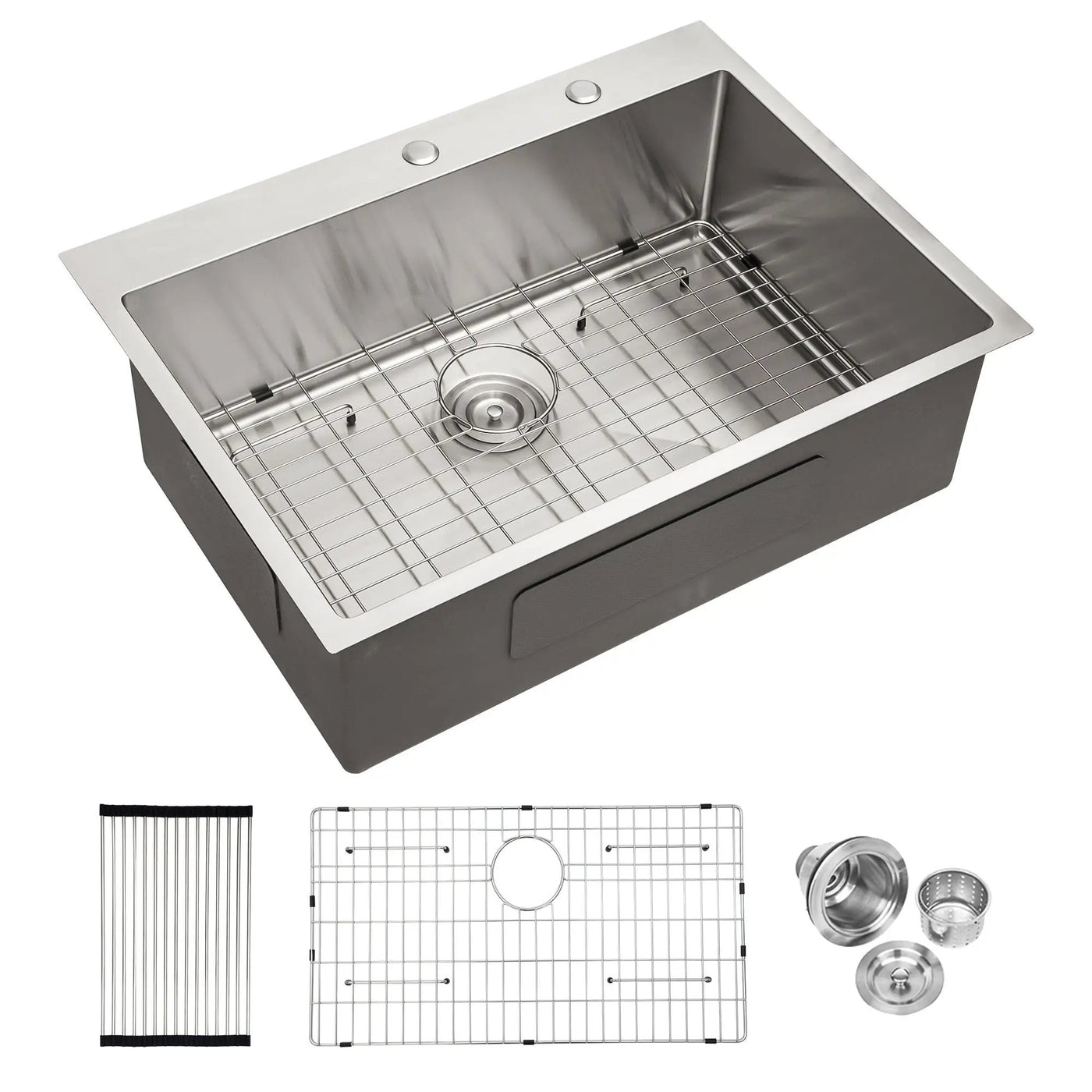 Drop In Kitchen Sink, 16 Gauge Stainless Steel, Single Bowl, Topmount Basin by HouseOfZazla