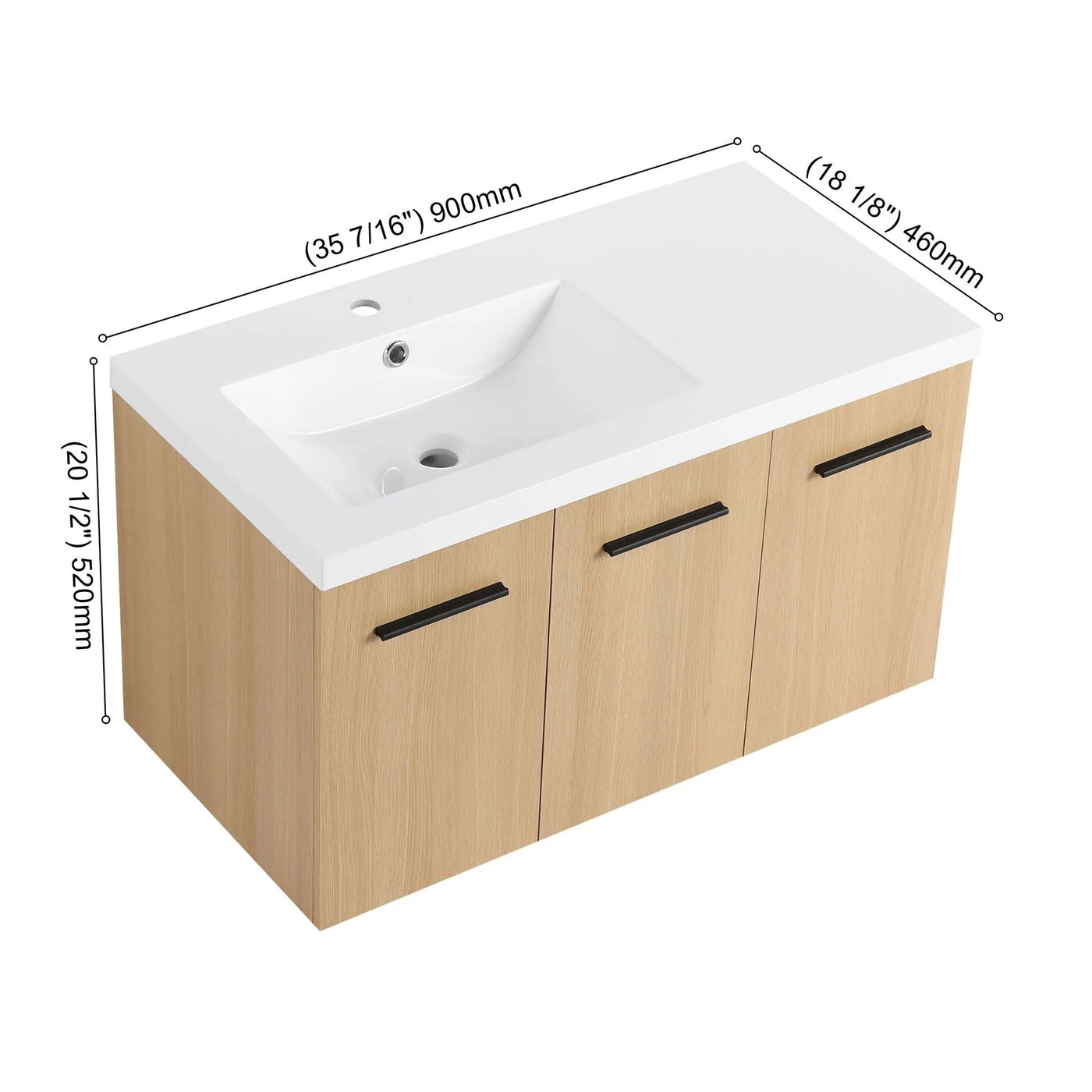 Wall Mounted Floating Bathroom Vanity With Sink, 3 Door Modular Cabinet by HouseOfZazla