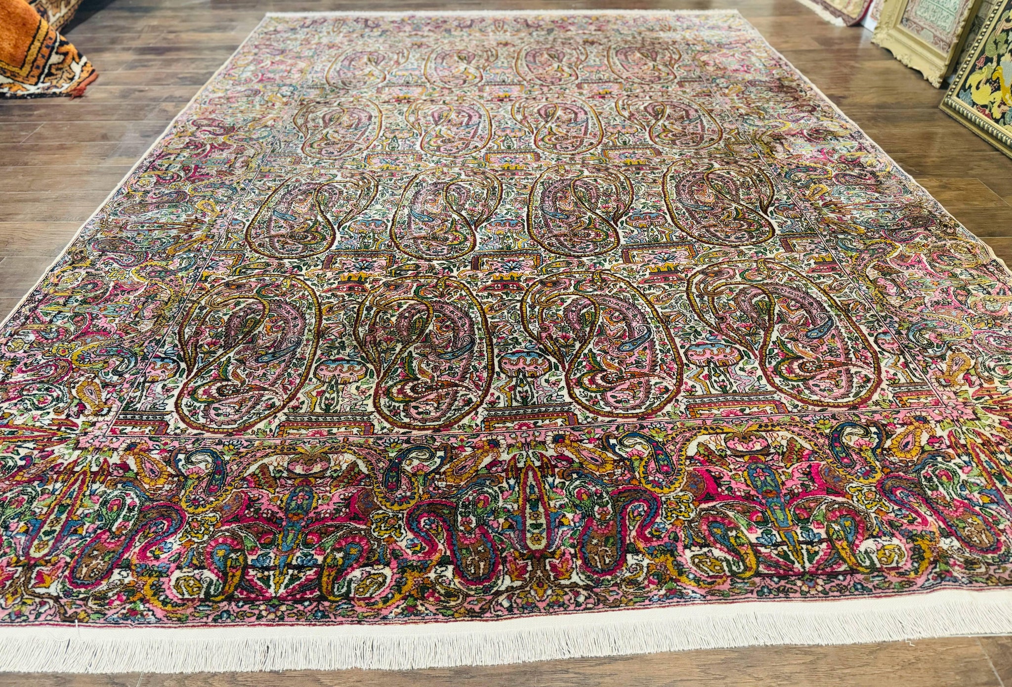 Rare Antique Persian Kerman Lavar Rug 9x12, Boteh Paisley Design by Jewel Rugs