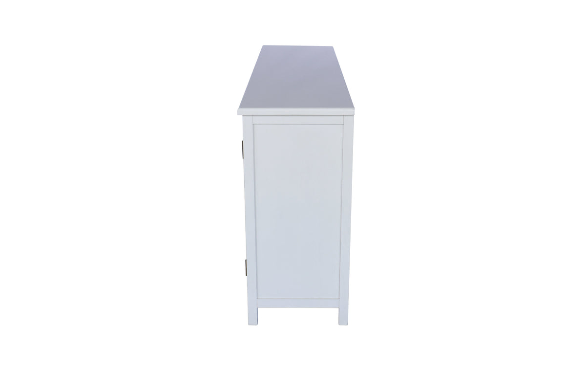 60" White Accent Cabinet with 4 Doors - Rustic Wood Sideboard for Home Organization, photo 9 of 10