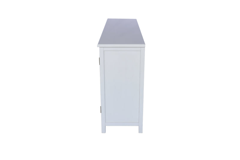 60" White Accent Cabinet with 4 Doors - Rustic Wood Sideboard for Home Organization, photo 9 of 10