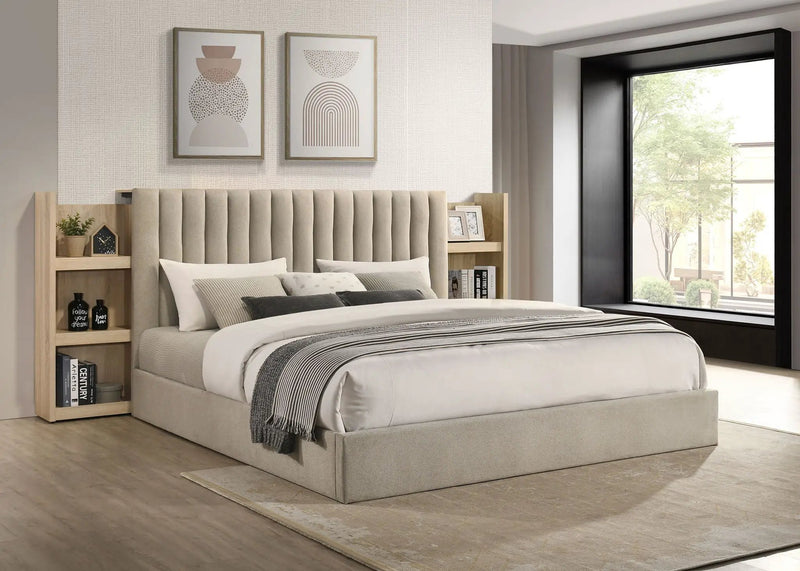 Arielle Eastern King Bookcase Panel Storage Bed Light Oak by Unique Piece Furniture