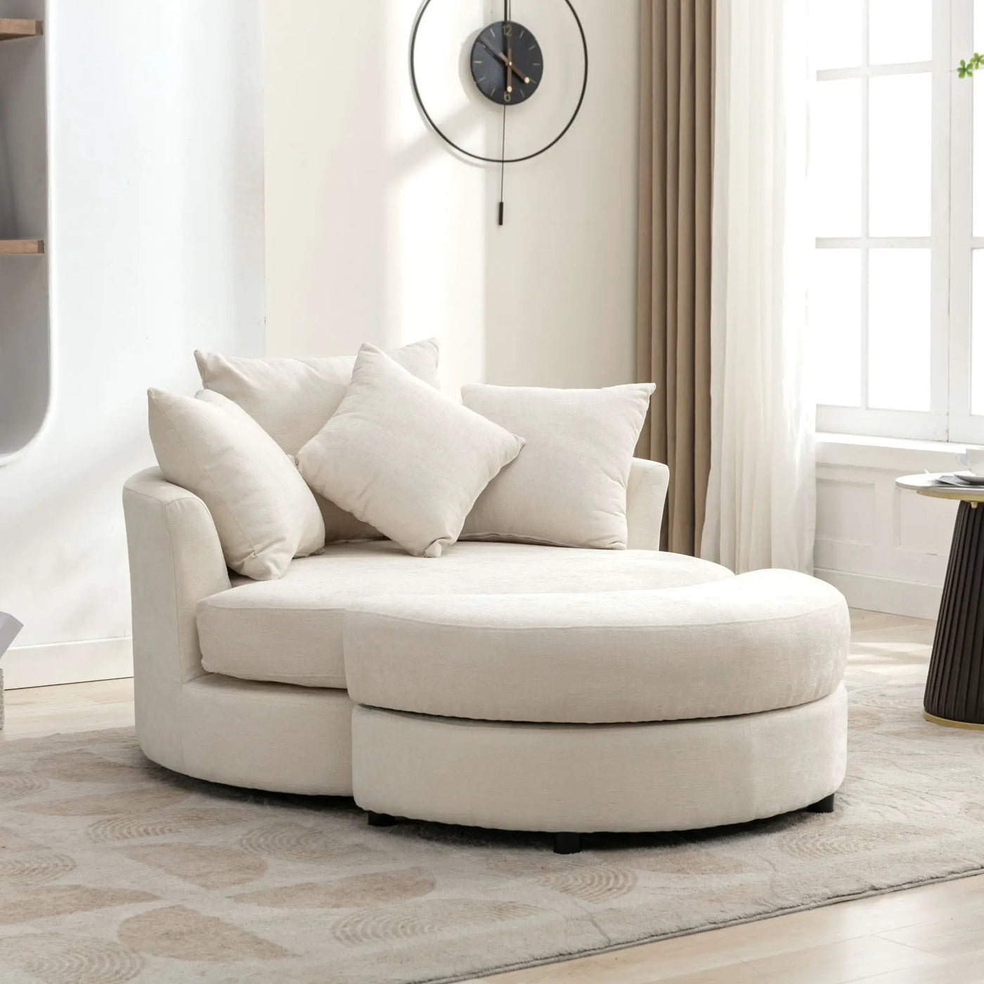 360° Swivel Accent Barrel Chair With Storage Ottoman & 4 Pillows, Modern Leisure Chair Round Accent For Living Room by HouseOfZazla