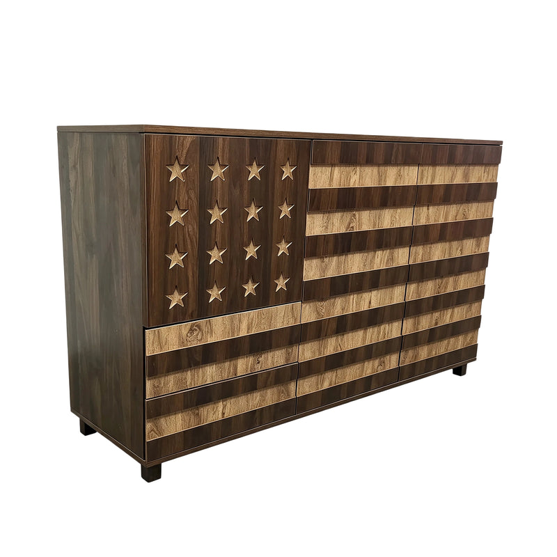 55-Inch Two-Tone Wood Sideboard Buffet Cabinet, Star-Cutout Design, Natural Walnut, photo 3 of 10
