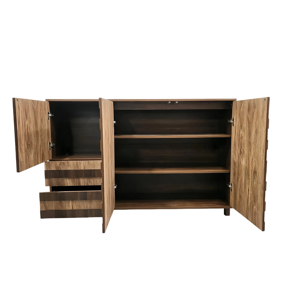 55-Inch Two-Tone Wood Sideboard Buffet Cabinet, Star-Cutout Design, Natural Walnut, photo 4 of 10
