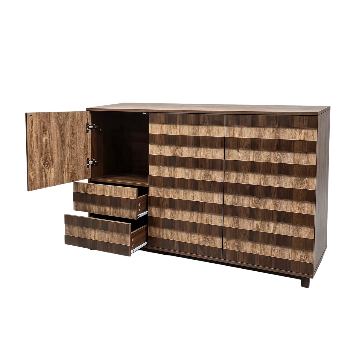 55-Inch Two-Tone Wood Sideboard Buffet Cabinet, Star-Cutout Design, Natural Walnut, photo 5 of 10