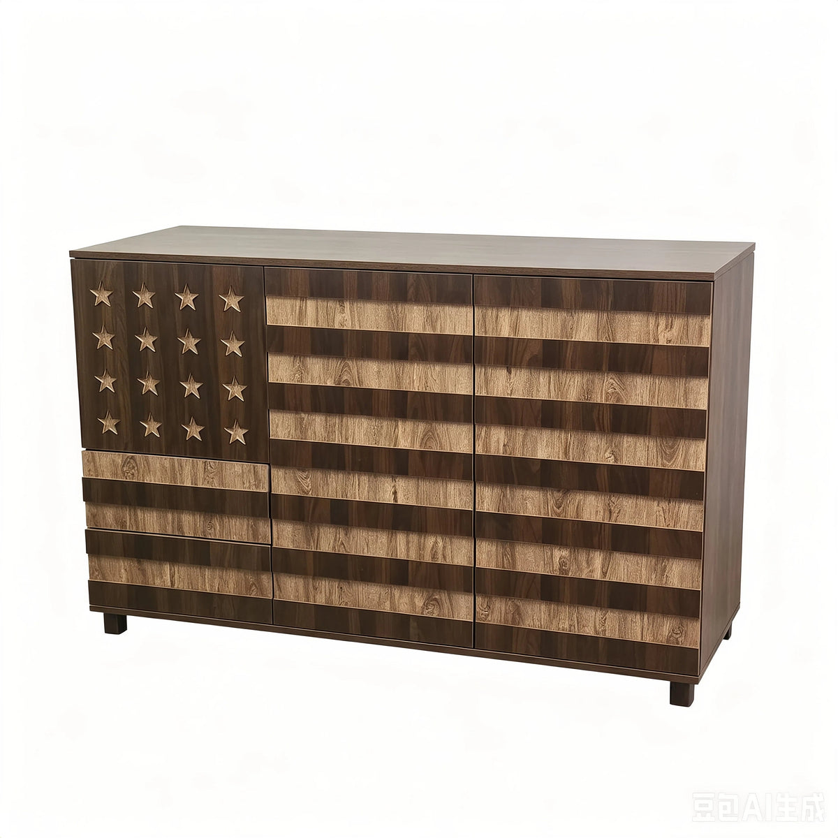 55-Inch Two-Tone Wood Sideboard Buffet Cabinet, Star-Cutout Design, Natural Walnut, photo 6 of 10