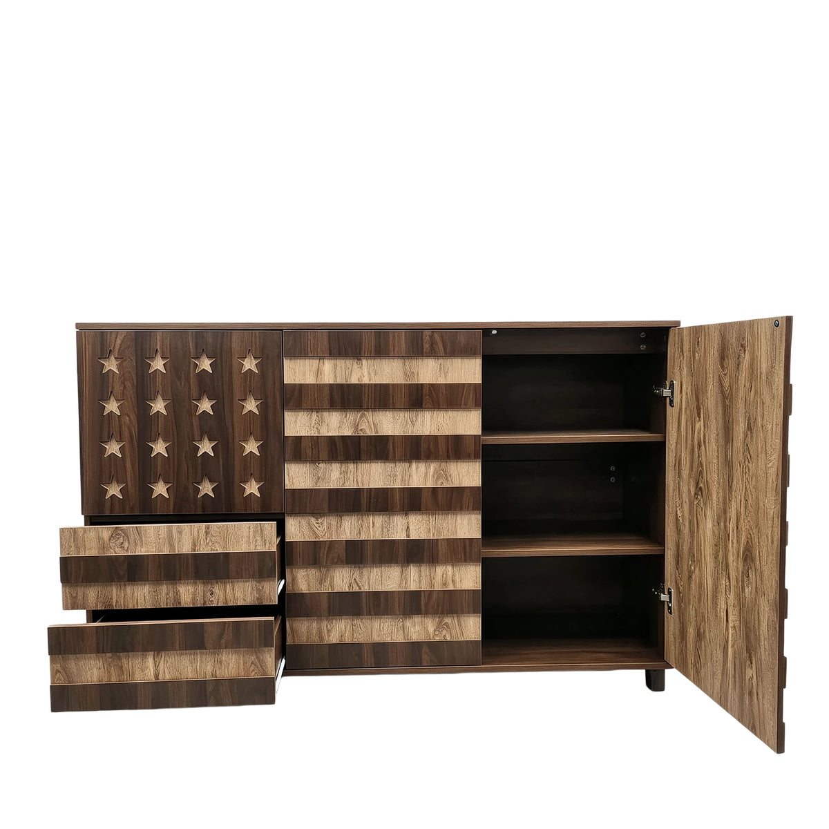 55-Inch Two-Tone Wood Sideboard Buffet Cabinet, Star-Cutout Design, Natural Walnut, photo 7 of 10