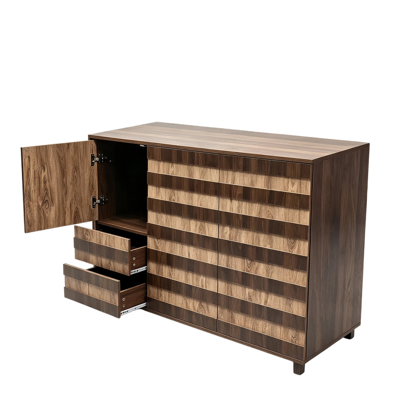 55-Inch Two-Tone Wood Sideboard Buffet Cabinet, Star-Cutout Design, Natural Walnut, photo 8 of 10