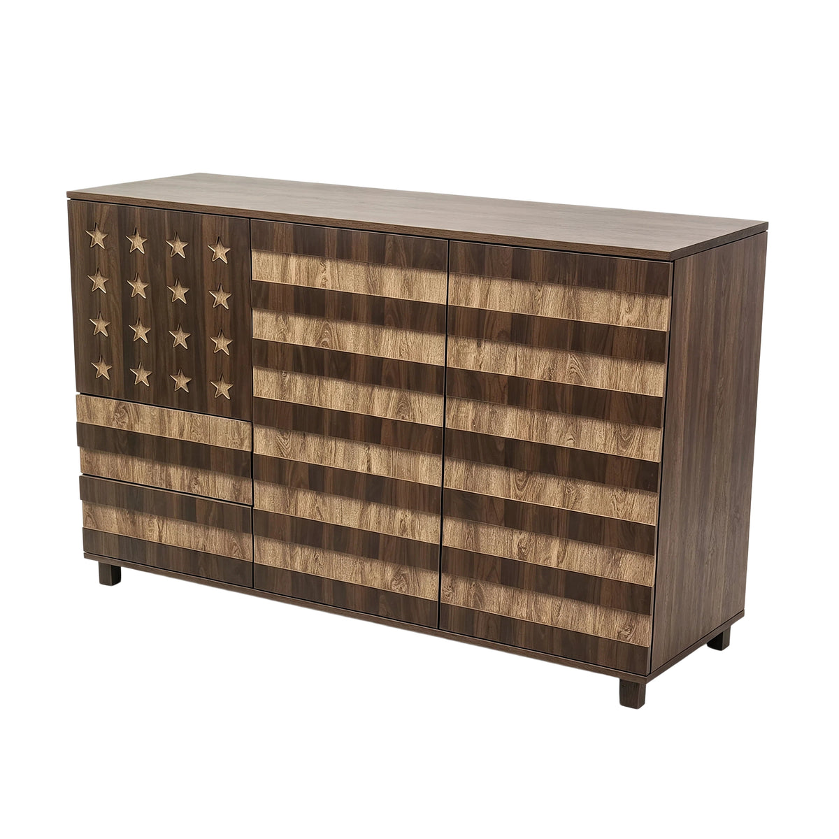 55-Inch Two-Tone Wood Sideboard Buffet Cabinet, Star-Cutout Design, Natural Walnut, photo 9 of 10