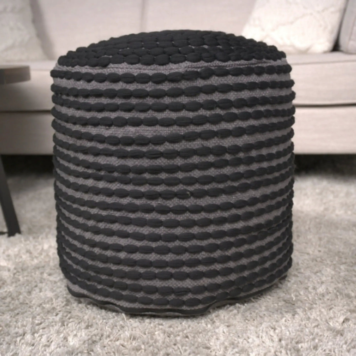 River Handcrafted Cylindrical Pouf in Water Resistant Fabric by HouseOfZazla