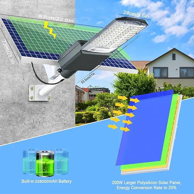 5500W Solar Street Lights Outdoor, IP67 Commercial Parking Lot Light Dusk to Dawn, 7000K Solar Security Flood Lights Solar Led Lamp with Remote Control for Basketball Court, Road, Playground by Outdoor Solar Outlet