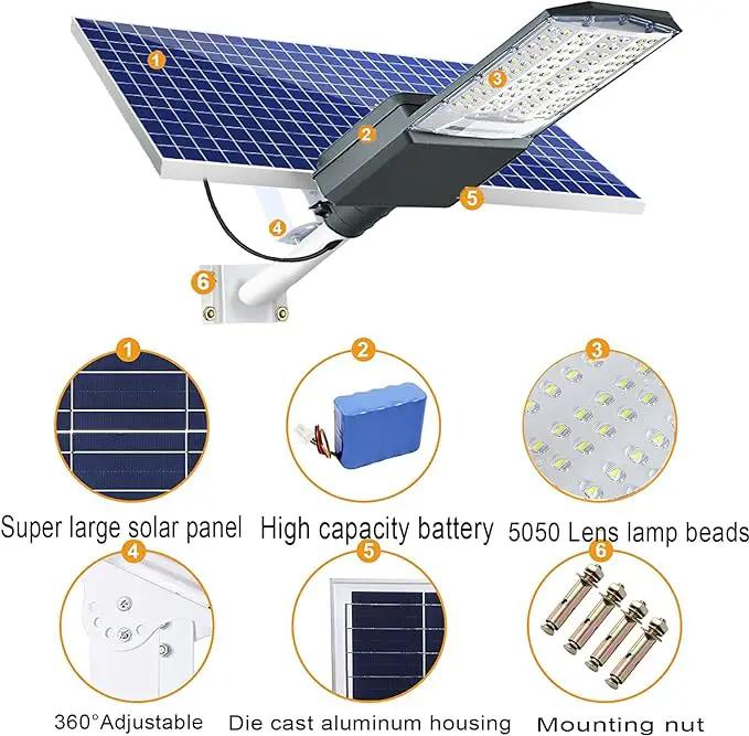 5500W Solar Street Lights Outdoor, IP67 Commercial Parking Lot Light Dusk to Dawn, 7000K Solar Security Flood Lights Solar Led Lamp with Remote Control for Basketball Court, Road, Playground by Outdoor Solar Outlet