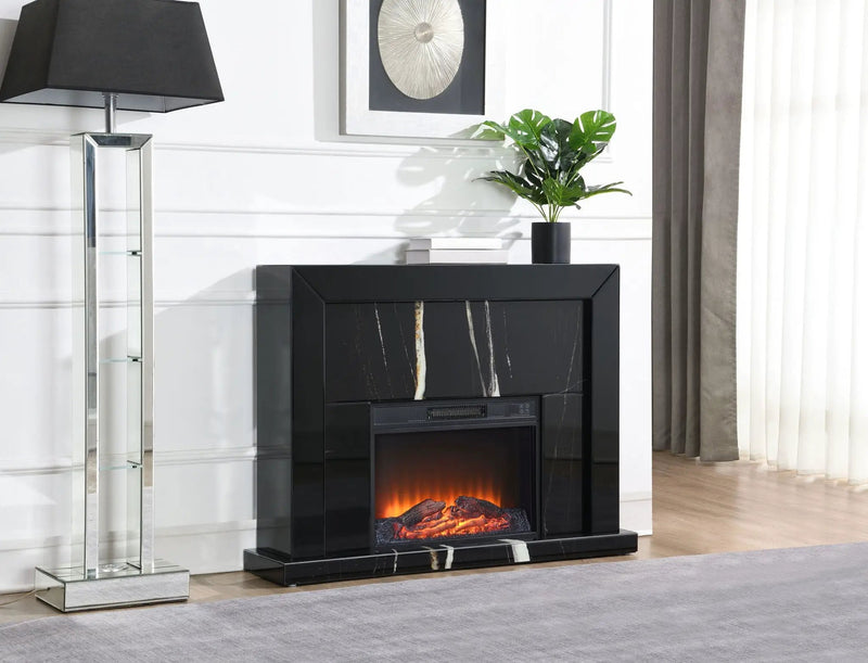 Drisana Mirrored Fireplace - Black by HouseOfZazla