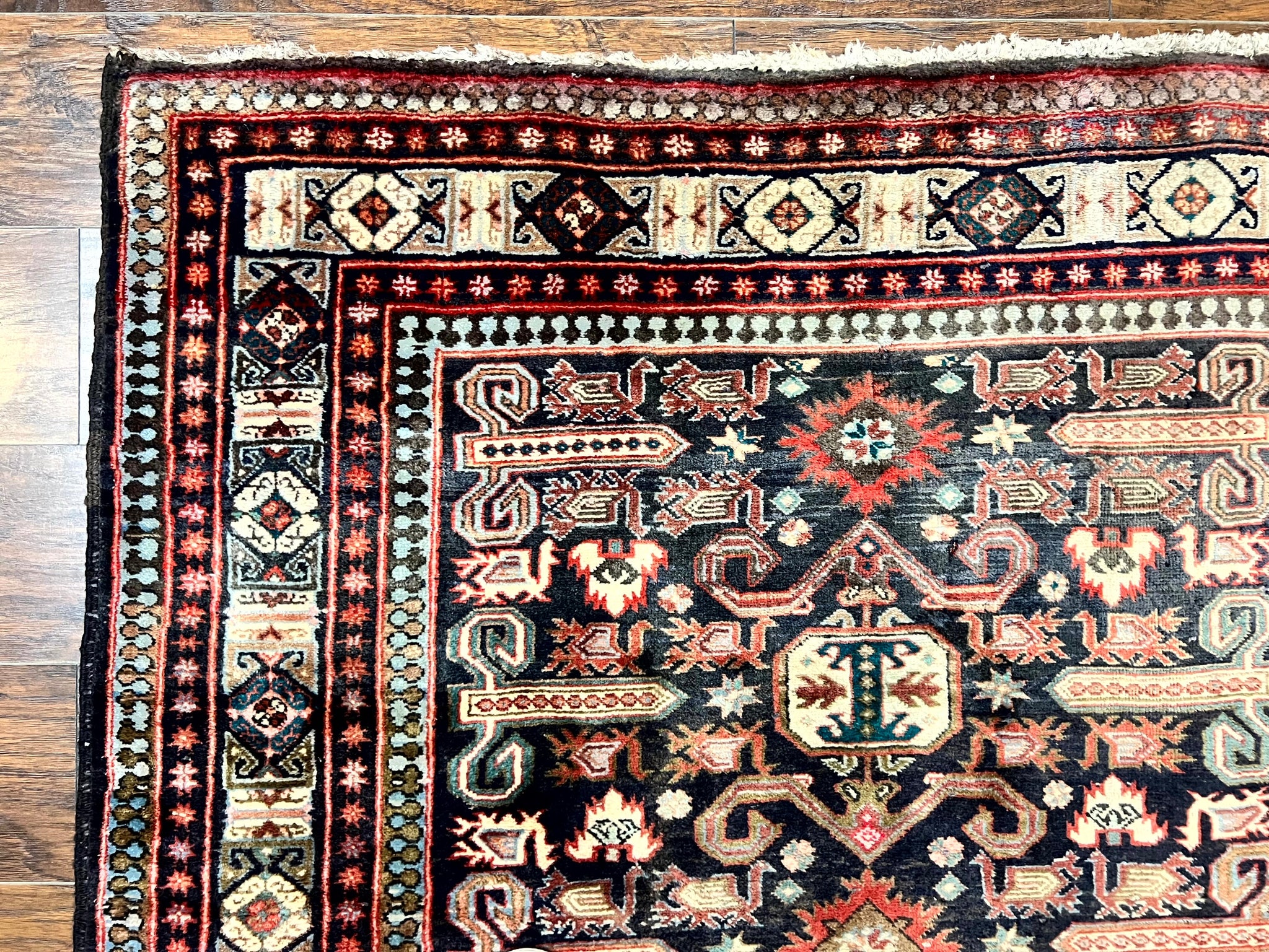 Persian Wide Runner Rug 4.8 x 10, Persian Kalegi Ardabil Rug, Perpedil Caucasian Rug, Antique Handmade Wool Carpet, Navy Blue Red, Tribal Rug by Jewel Rugs