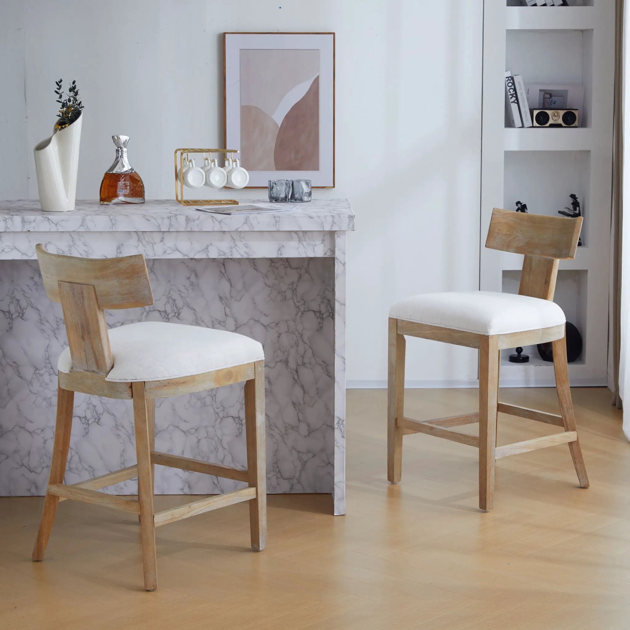 Upholstered Counter Height Bar Stools with Solid Rubber Wood Frame (Set of 2) by HouseOfZazla