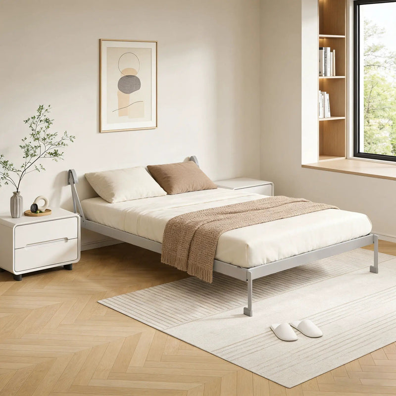 Queen Size Vertical Murphy Wall Cabinet Folding Bed With Automatic Legs - Gray by HouseOfZazla
