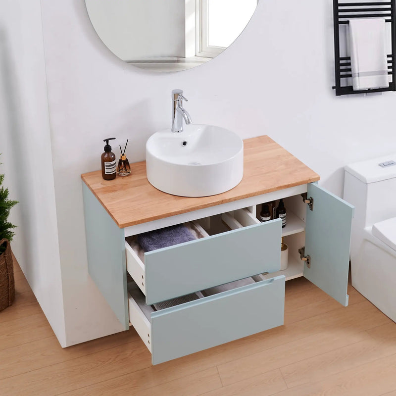 36-Inch Double Drawer + Single Door Wall-Mounted Bathroom Vanity by HouseOfZazla
