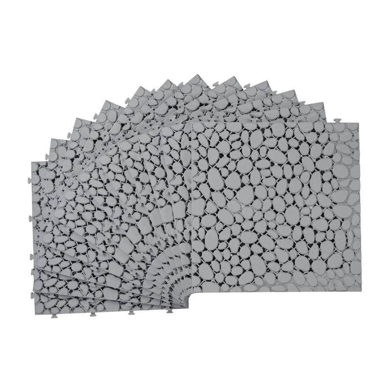 Interlocking Deck Tiles Plastic Waterproof Outdoor All Weather Anti-Slip Bathroom Shower Balcony Porch Strong Weight Capacity Upto 440 Lbs, Pebble Stone Pattern by HouseOfZazla