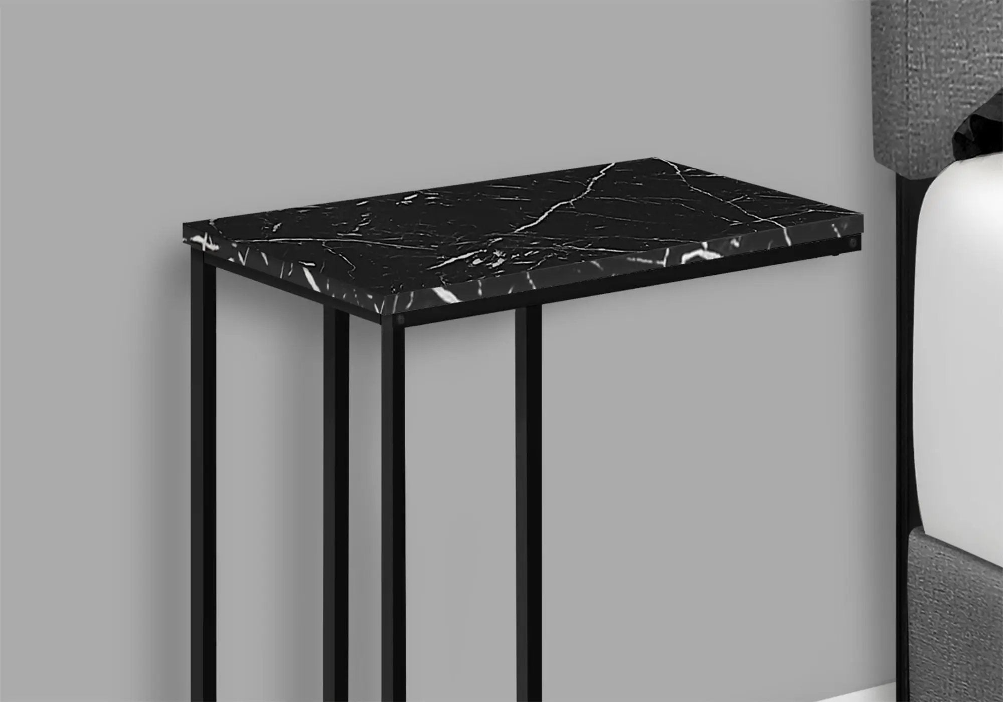 Accent Table, C-Shaped, Marble Look Modern Design - Black by HouseOfZazla