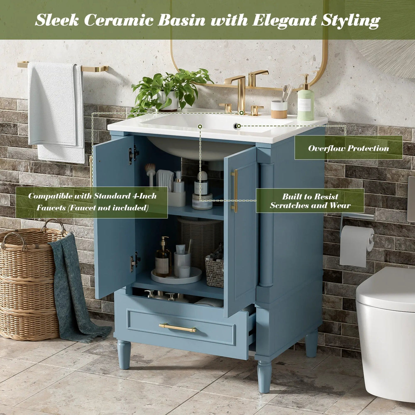Bathroom Vanity With Ornate French Cylinder Legs, Soft Close Drawer by HouseOfZazla