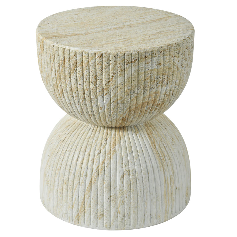 U_Style 17.13"H Outdoor concrete side table, hourglass-shaped decorative table, faux-marble finish patio/garden stool or coffee table, no assembly required, ribbed design., photo 3 of 6