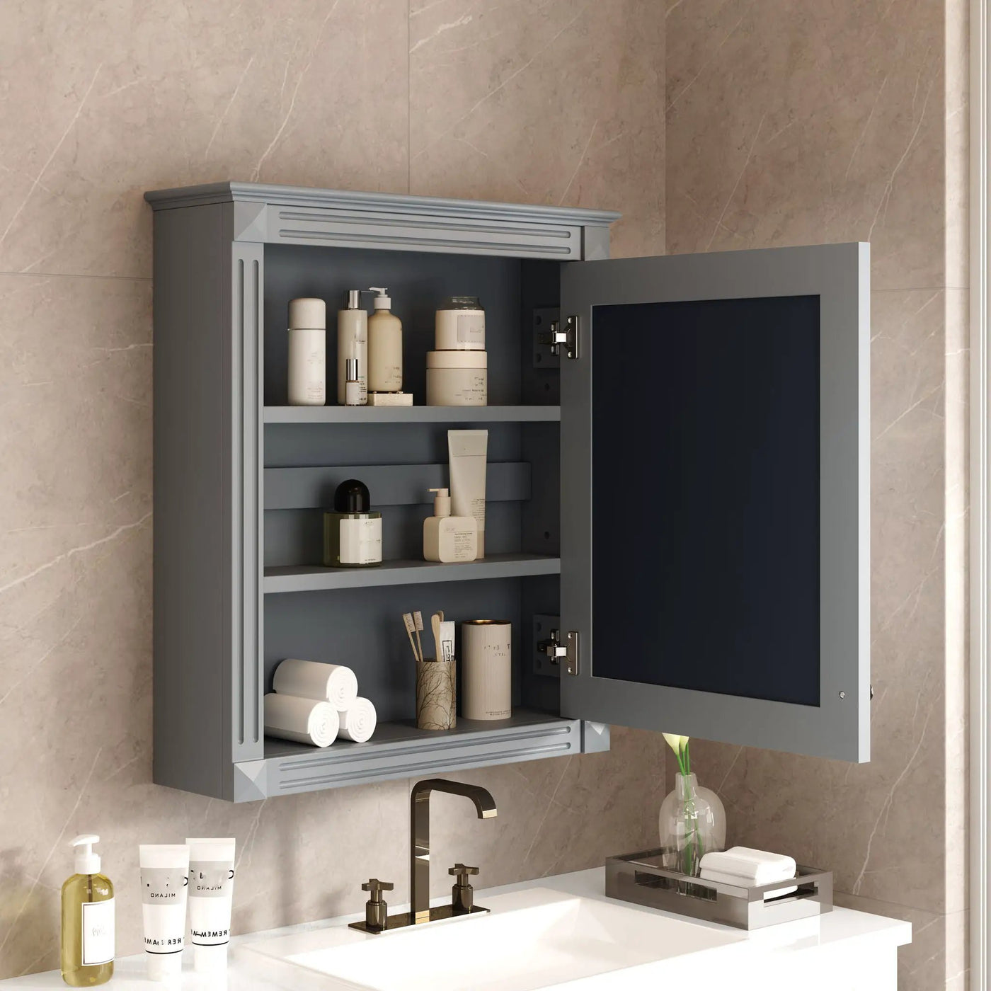 Wall Mounted Bathroom Storage Cabinet With Mirror, Medicine Cabinet With Height Adjustable Shelf by HouseOfZazla