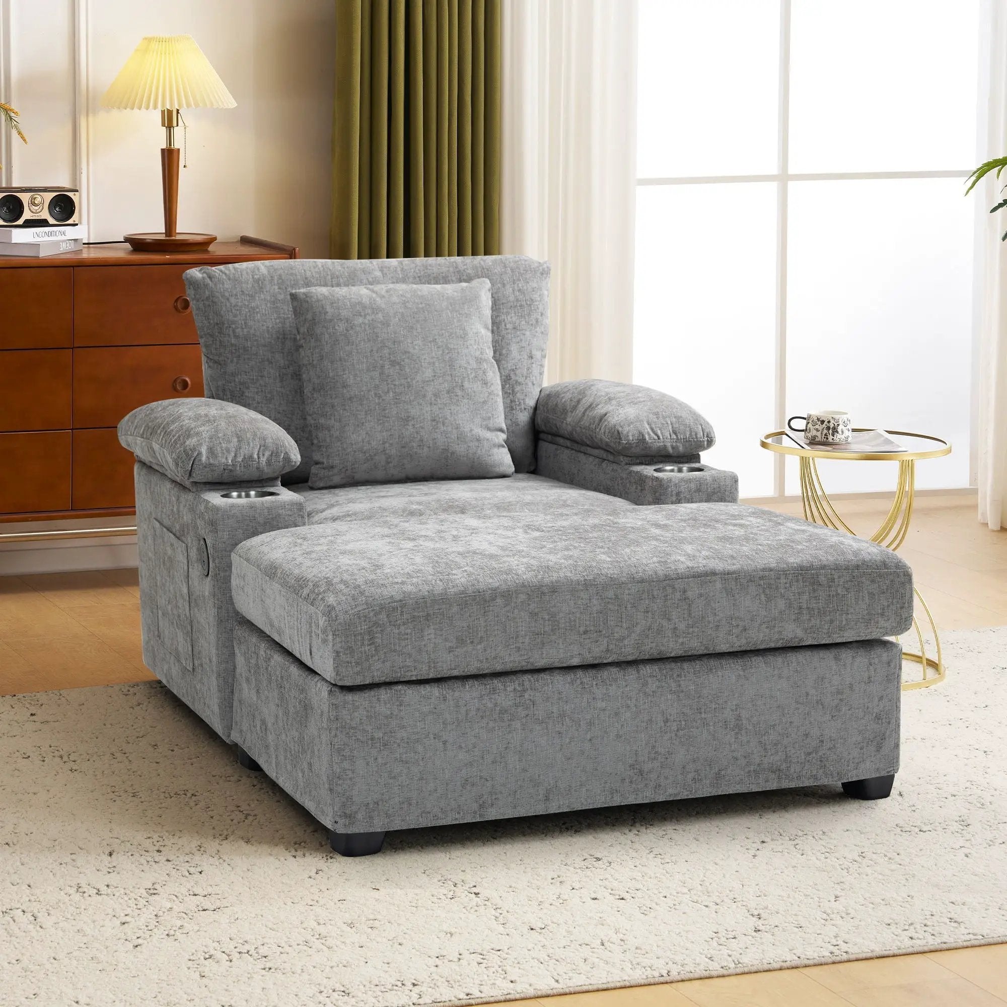 Modern Oversized Chair With Ottoman, Cupholders And USB Charging Ports by HouseOfZazla