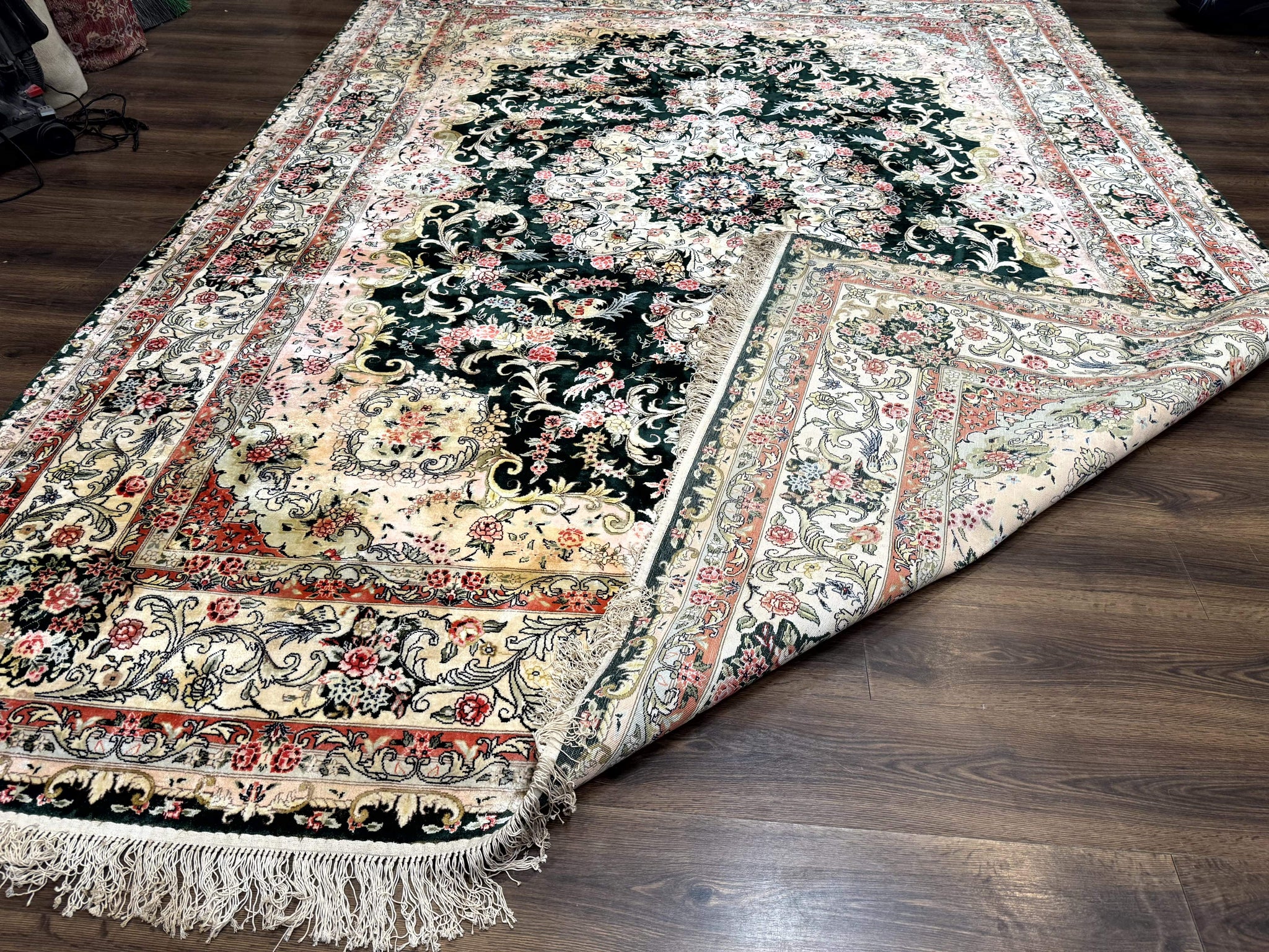 Silk Indian Kashmiri Rug 9x12, Vintage Hand Knotted Carpet by Jewel Rugs
