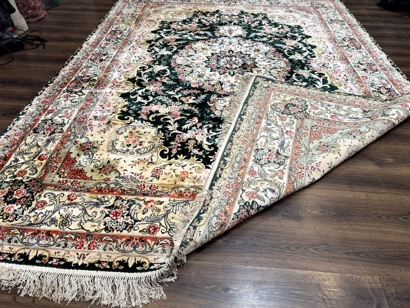Silk Indian Kashmiri Rug 9x12, Vintage Hand Knotted Carpet by Jewel Rugs